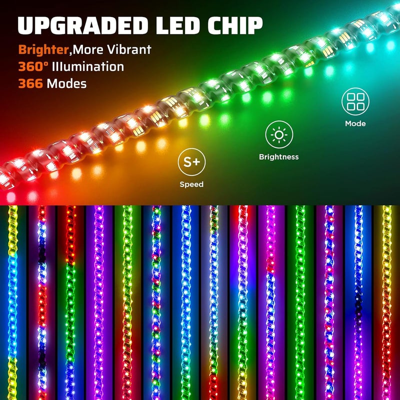 Ehaho 1 PC 5FT Whip Lights with Spring Base, APP & Remote Control Led Whip Lights for Side by Side, Spiral RGB Chasing Lighted Whips with Rocker Switch, Music Led Whips for UTV ATV RZR SXS Can-Am - Image 2
